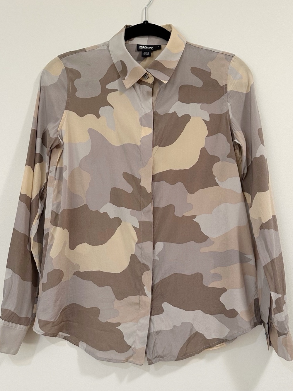 DKNY Long Sleeve Button Down Shirt Silk Size P